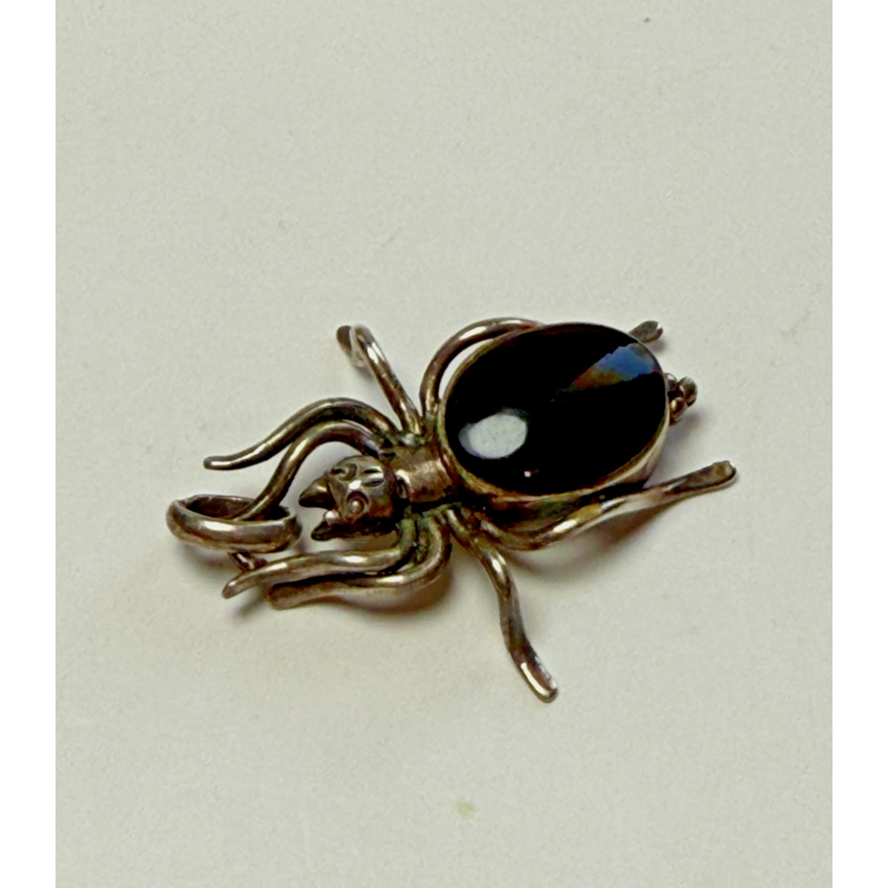 Vintage Sterling Silver 925 Spider Pendant Black Onyx Cabochon Body 8.09 Grams - Picture 6 of 6